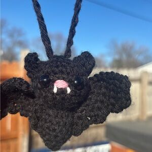 Handmade Crochet Black Bat Car Hanging Decoration for Rear View Mirror